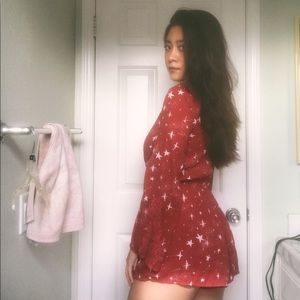 Red Star Print Romper